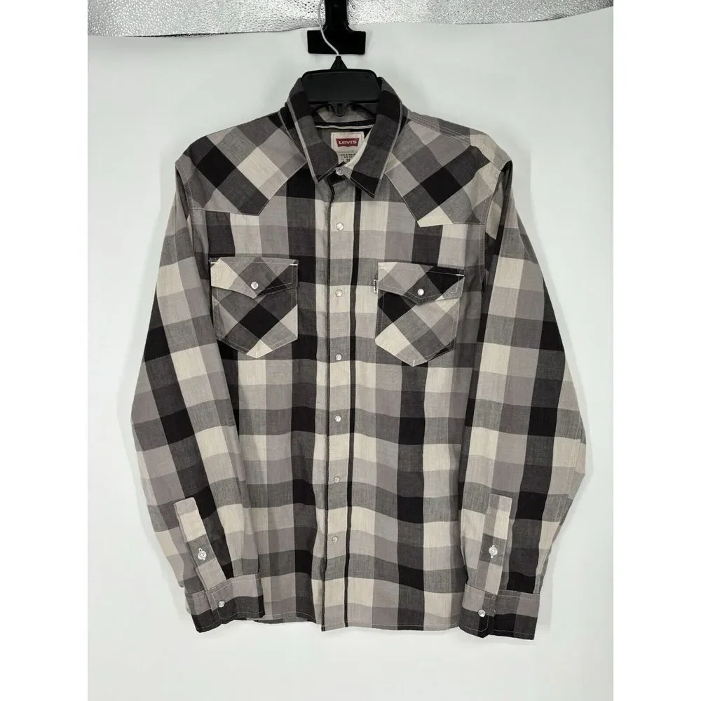 Levi's Pearl Snap Western Shirt Modern‎ Plaid Colorful Long Sleeve Size Medium